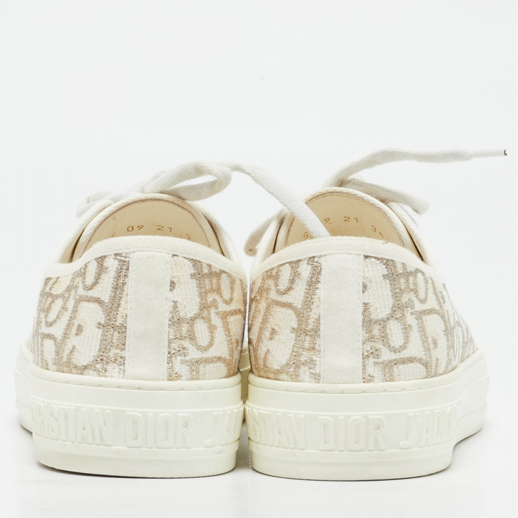 Pre Owned Dior Gold/White Oblique Canvas Walk'n'Dior Low Top Sneakers Size 38.5