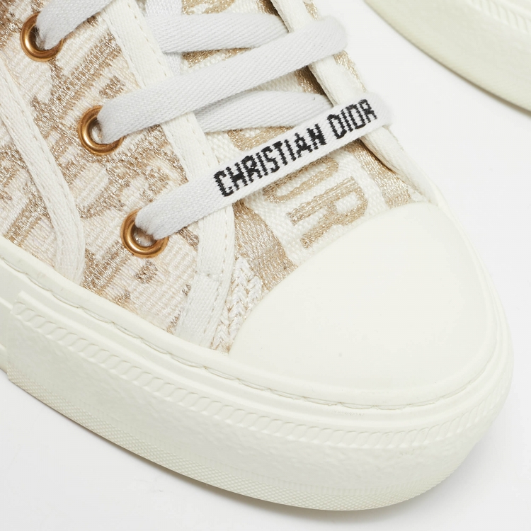 Pre Owned Dior Gold/White Oblique Canvas Walk'n'Dior Low Top Sneakers Size 38.5