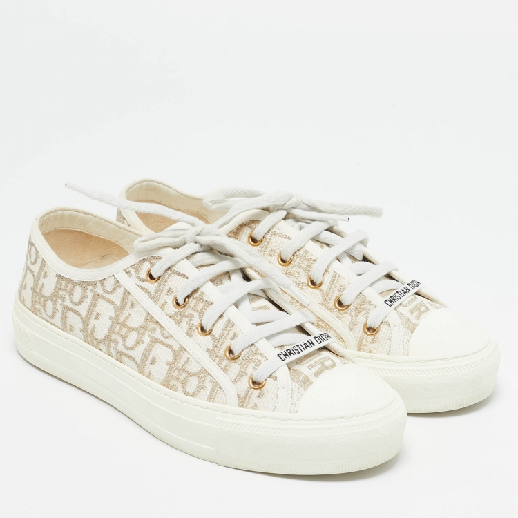 Pre Owned Dior Gold/White Oblique Canvas Walk'n'Dior Low Top Sneakers Size 38.5