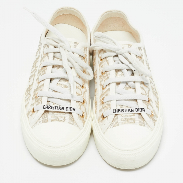 Pre Owned Dior Gold/White Oblique Canvas Walk'n'Dior Low Top Sneakers Size 38.5
