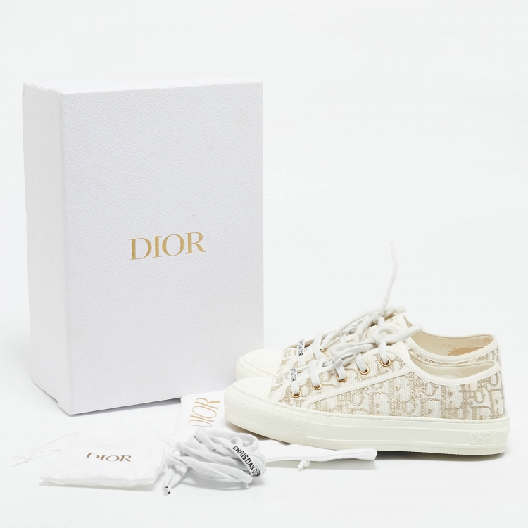 Pre Owned Dior Gold/White Oblique Canvas Walk'n'Dior Low Top Sneakers Size 38.5