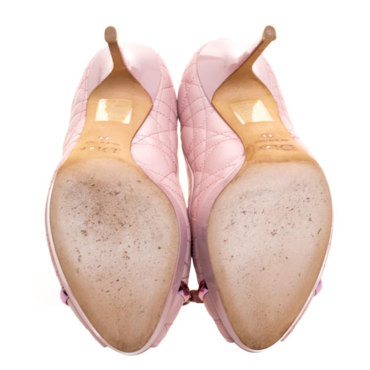 Pre Owned Dior Blush Pink Quilted Cannage Leather Bow Peep Toe Pumps Size 38