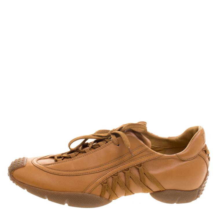 Pre Owned Dior Brown Leather Lace Up Sneakers Size 39.5