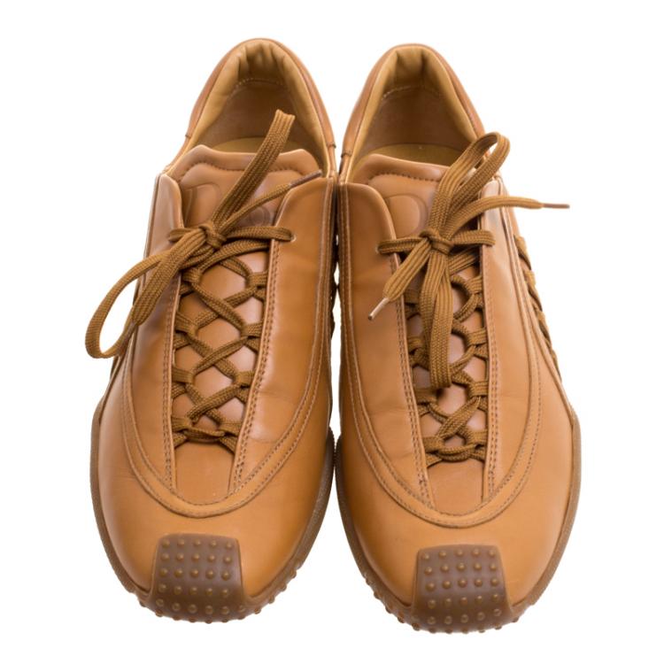 Pre Owned Dior Brown Leather Lace Up Sneakers Size 39.5