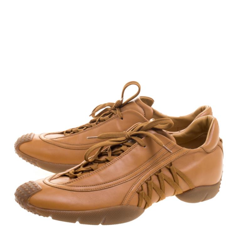 Pre Owned Dior Brown Leather Lace Up Sneakers Size 39.5