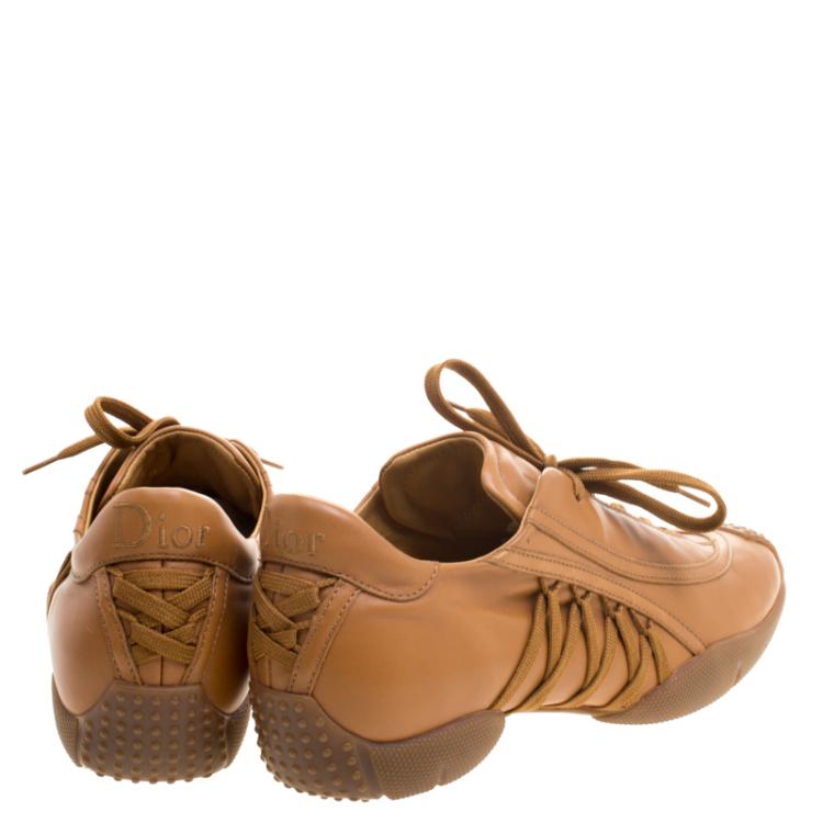 Pre Owned Dior Brown Leather Lace Up Sneakers Size 39.5