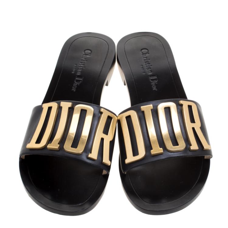 Pre Owned Dior Black Leather Diorevolution Flat Slides Size 38