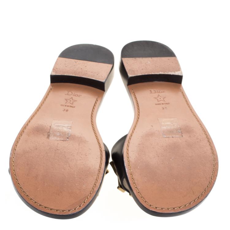 Pre Owned Dior Black Leather Diorevolution Flat Slides Size 38