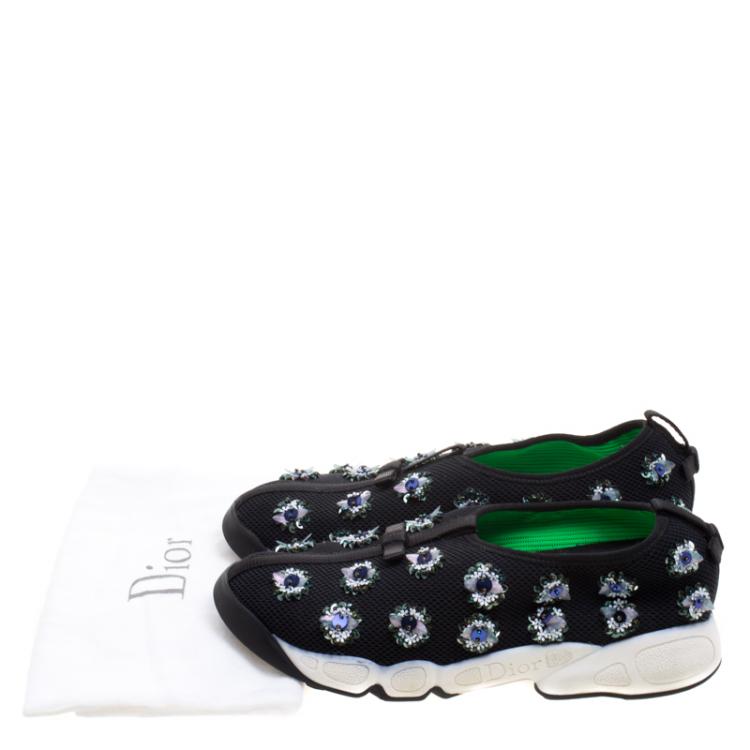 Pre Owned Dior Black Floral Sequins Embellished Mesh Fusion Sneakers Size 38.5