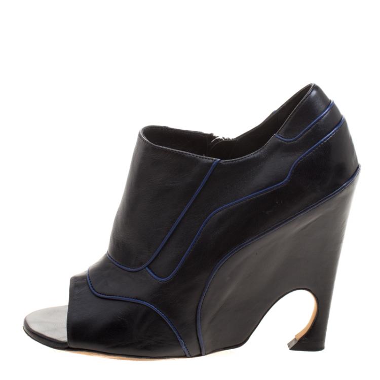 Pre Owned Dior Black Leather Songe Peep Toe Booties Size 37.5