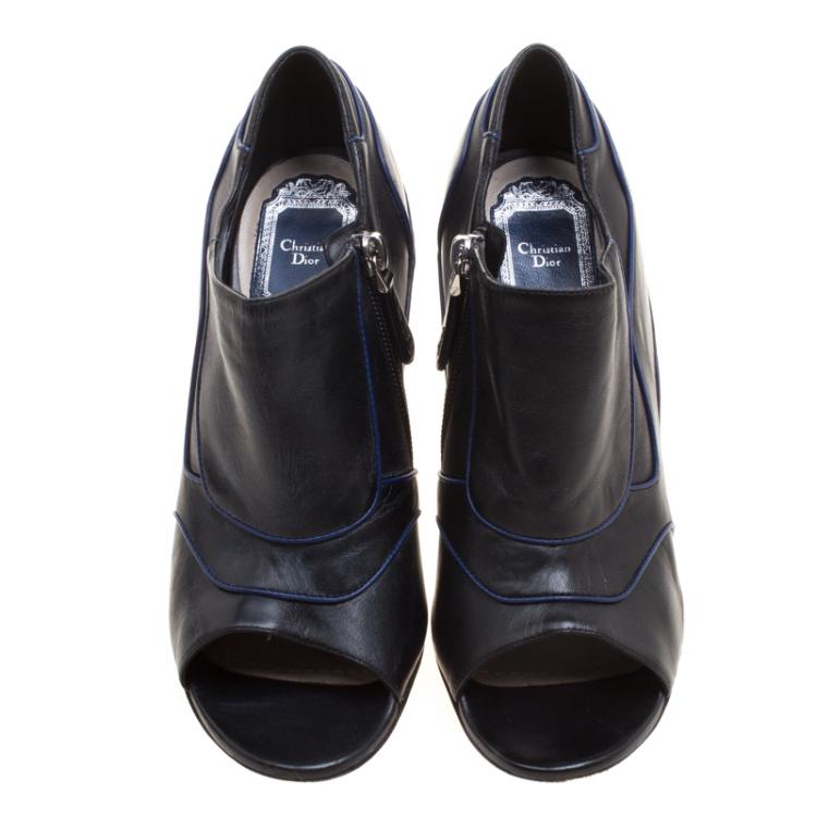Pre Owned Dior Black Leather Songe Peep Toe Booties Size 37.5