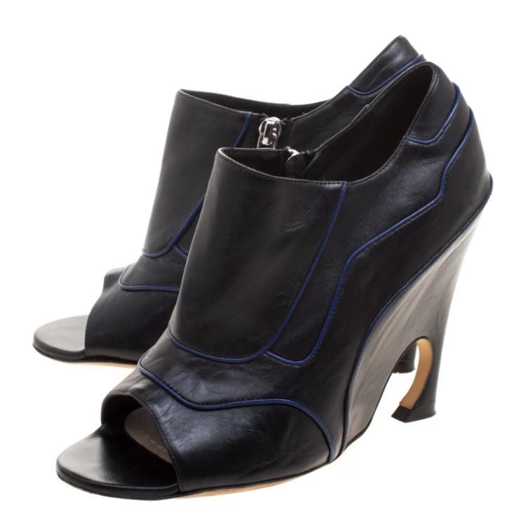 Pre Owned Dior Black Leather Songe Peep Toe Booties Size 37.5