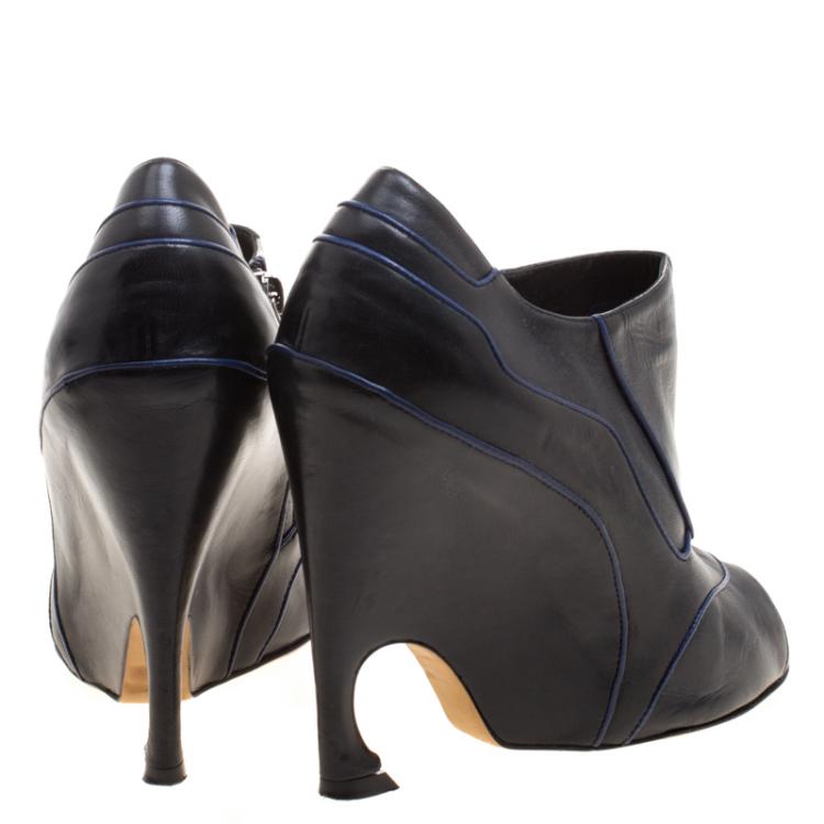 Pre Owned Dior Black Leather Songe Peep Toe Booties Size 37.5