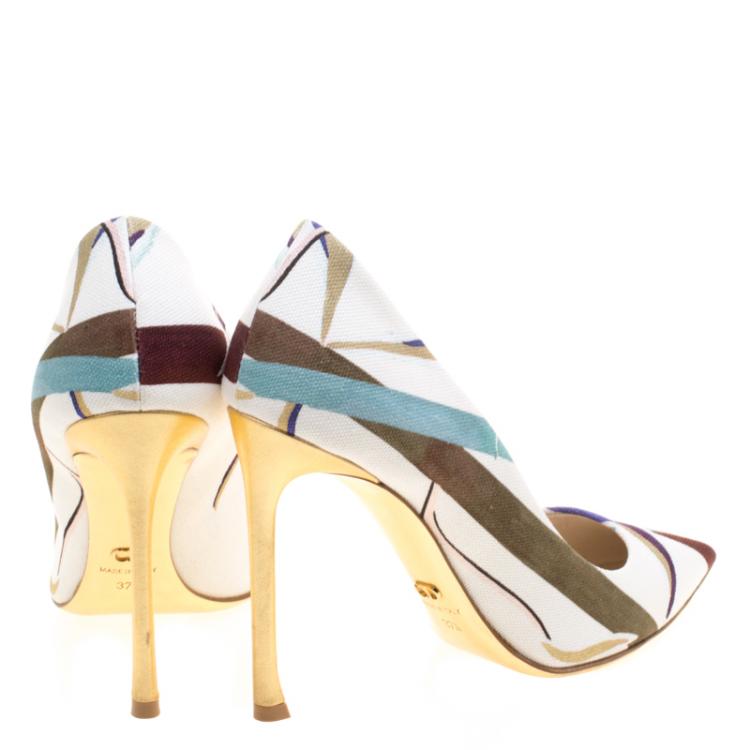 Pre Owned Dior Cream Abstract Print Canvas Pointed Toe Pumps Size 37.5
