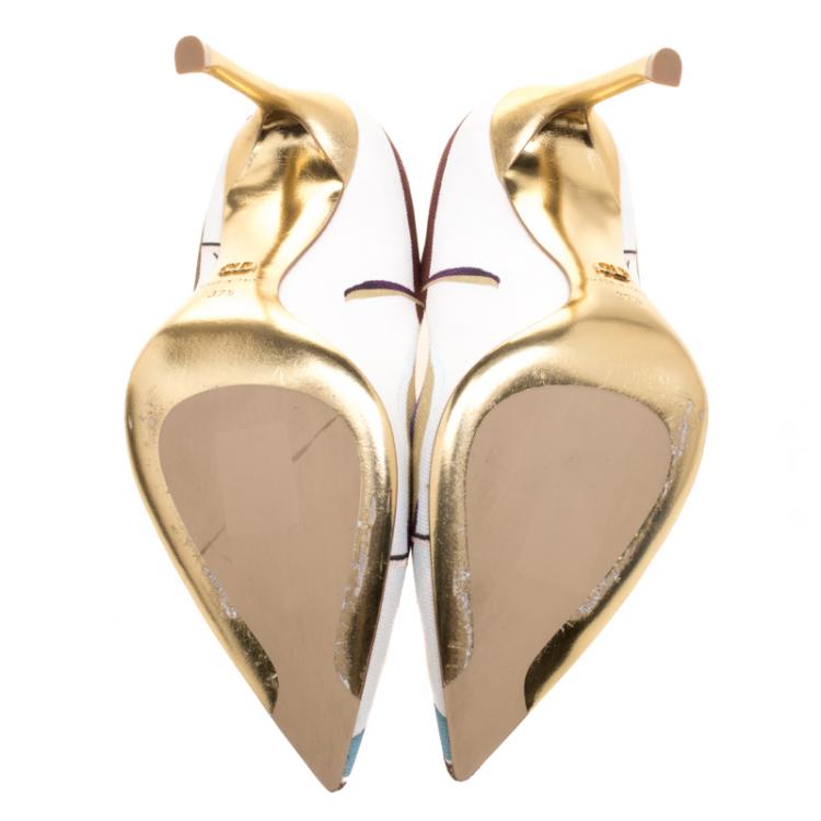 Pre Owned Dior Cream Abstract Print Canvas Pointed Toe Pumps Size 37.5