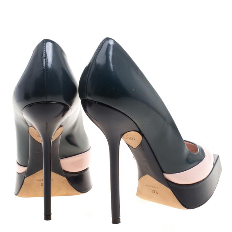 Pre Owned Dior Tricolor Cutout Leather Regard Platform Pumps Size 37.5