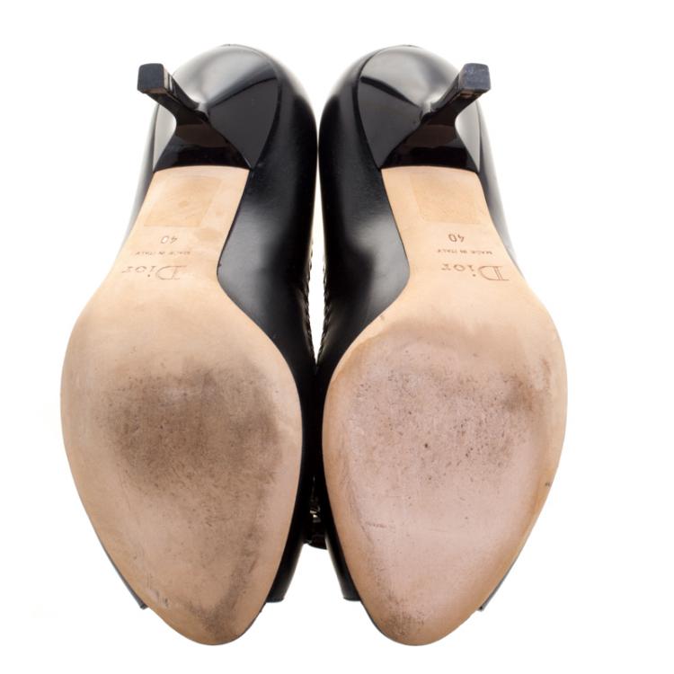 Pre Owned Dior Black Leather Bow Peep Toe Pumps Size 40