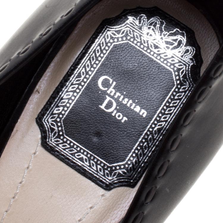 Pre Owned Dior Black Leather Bow Peep Toe Pumps Size 40