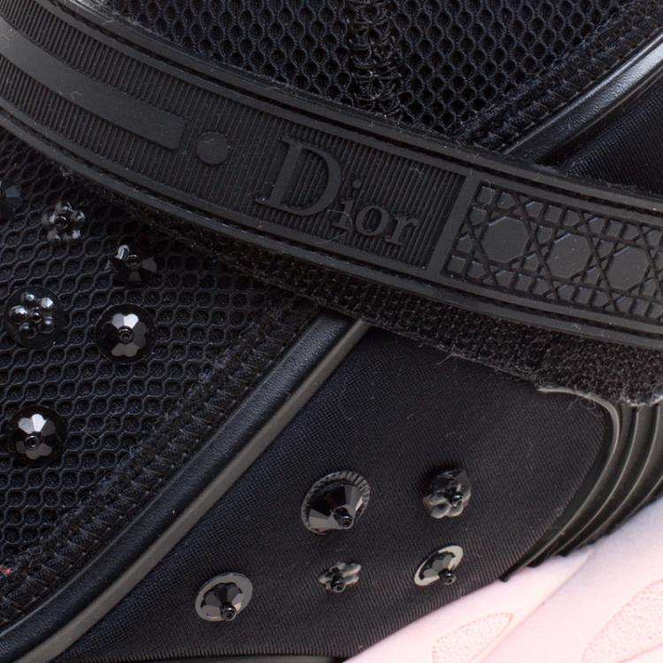 Pre Owned Dior Black Embellished Fabric Techno Fusion High Top Sneakers Size 39
