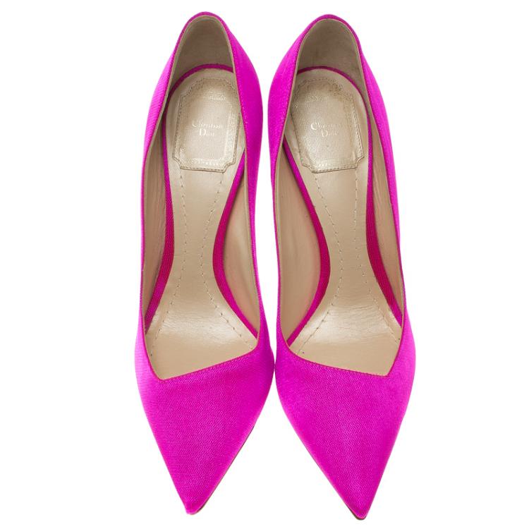Pre Owned Dior Fuchsia Pink Canvas Flare Heel Pointed Toe Pumps Size 38