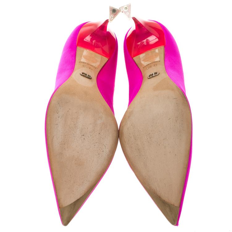 Pre Owned Dior Fuchsia Pink Canvas Flare Heel Pointed Toe Pumps Size 38