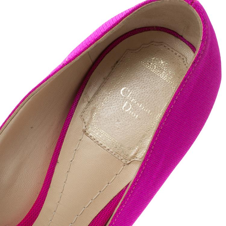 Pre Owned Dior Fuchsia Pink Canvas Flare Heel Pointed Toe Pumps Size 38
