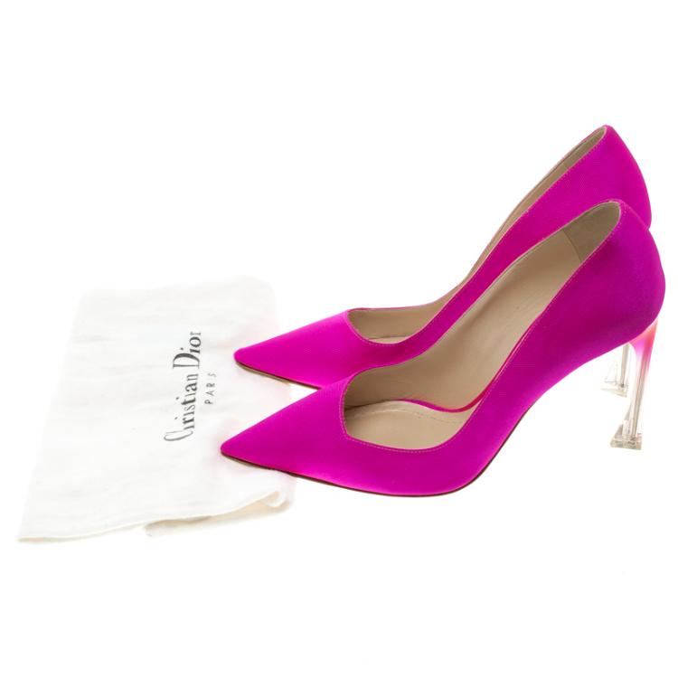 Pre Owned Dior Fuchsia Pink Canvas Flare Heel Pointed Toe Pumps Size 38