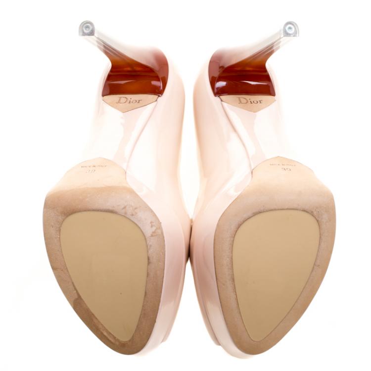 Pre Owned Dior Beige Patent Leather Peep Toe Ombrè Heel Platform Pumps Size 39