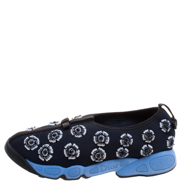 مملوكة مسبقًا Dior Blue Embellished Mesh Fabric Fusion Sneakers Size 38