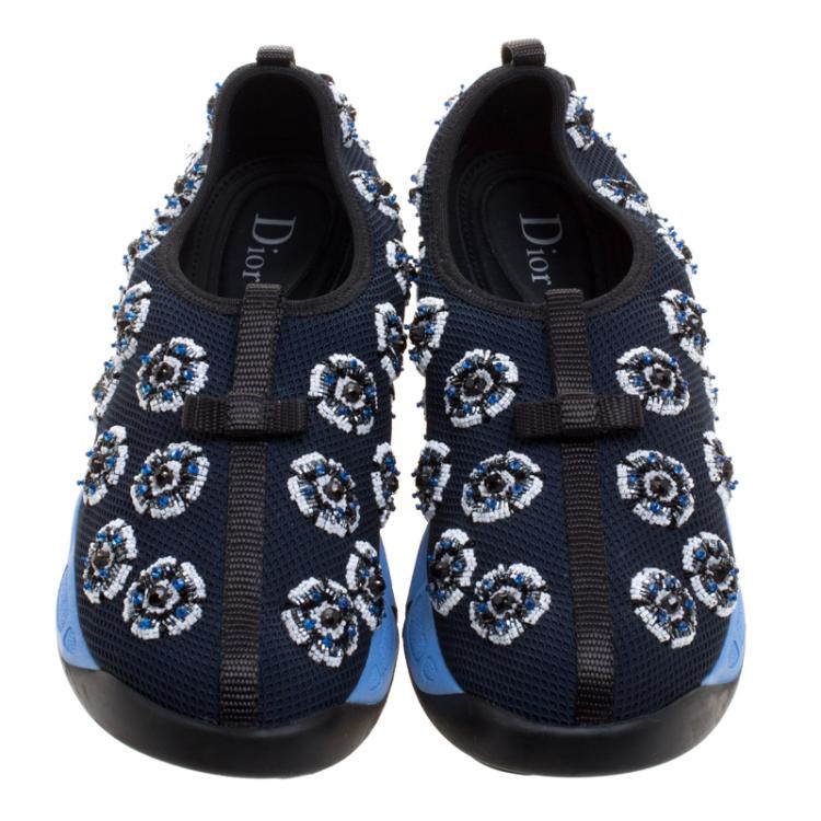 مملوكة مسبقًا Dior Blue Embellished Mesh Fabric Fusion Sneakers Size 38