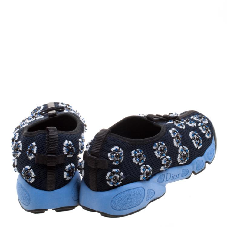 مملوكة مسبقًا Dior Blue Embellished Mesh Fabric Fusion Sneakers Size 38