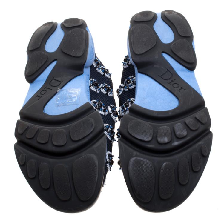 مملوكة مسبقًا Dior Blue Embellished Mesh Fabric Fusion Sneakers Size 38