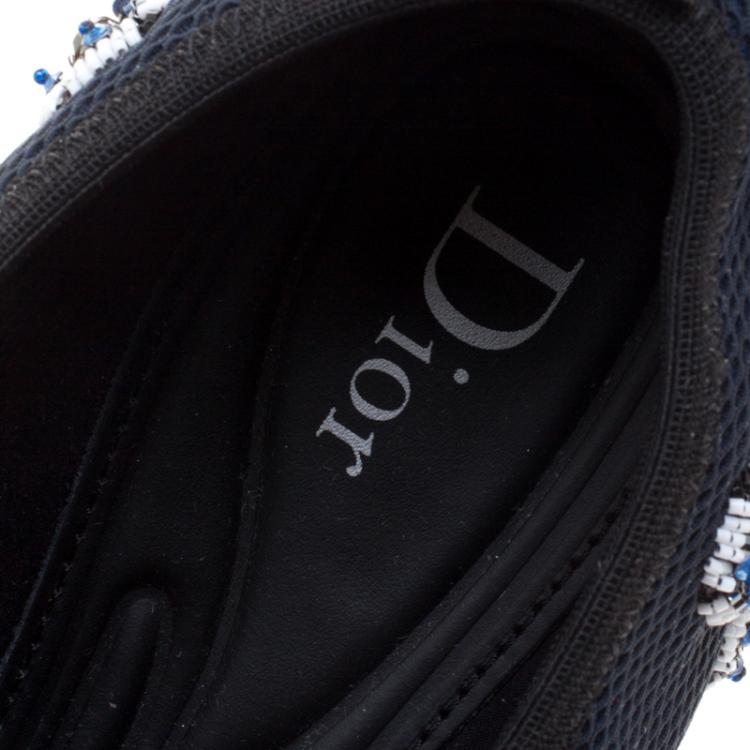 مملوكة مسبقًا Dior Blue Embellished Mesh Fabric Fusion Sneakers Size 38