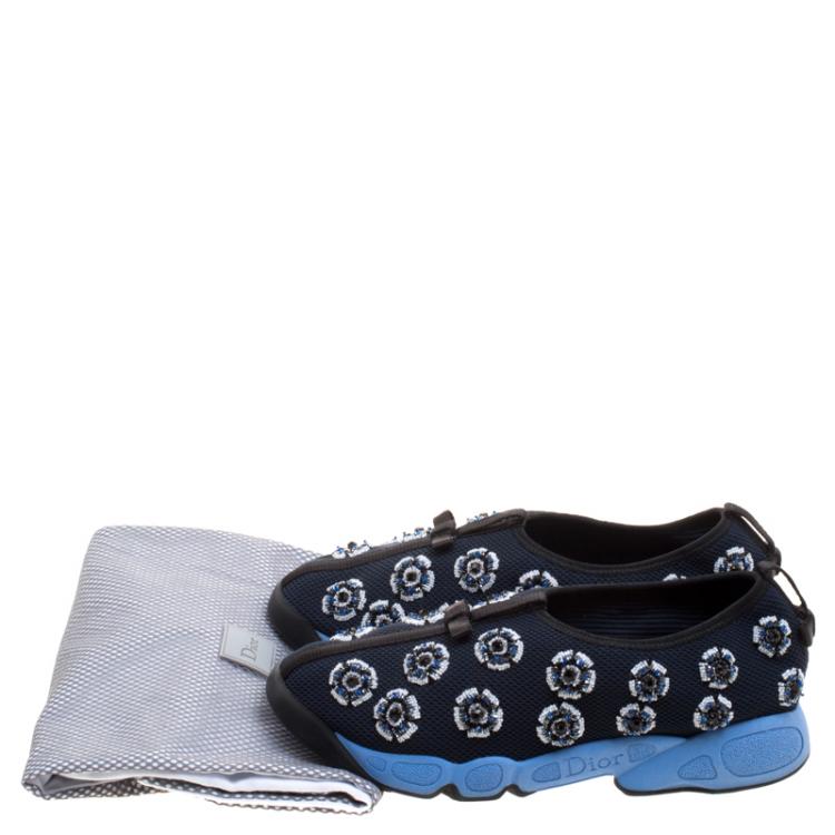 مملوكة مسبقًا Dior Blue Embellished Mesh Fabric Fusion Sneakers Size 38