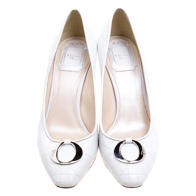 Pre Owned Dior White Cannage Quilted Leather Logo Pumps Size 38