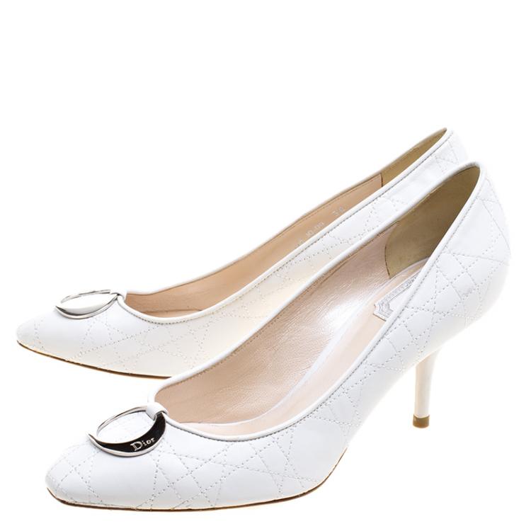 Pre Owned Dior White Cannage Quilted Leather Logo Pumps Size 38