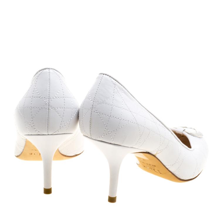 Pre Owned Dior White Cannage Quilted Leather Logo Pumps Size 38