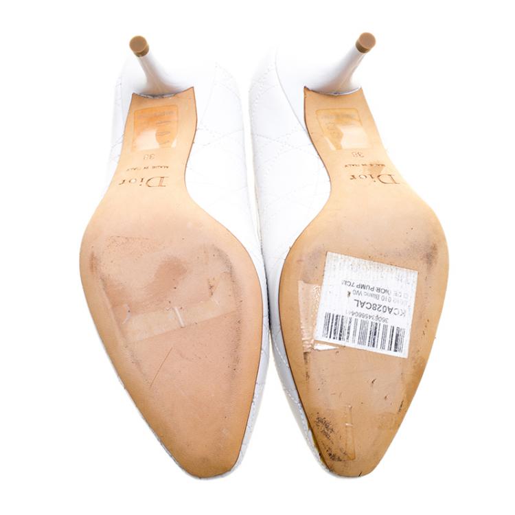 Pre Owned Dior White Cannage Quilted Leather Logo Pumps Size 38