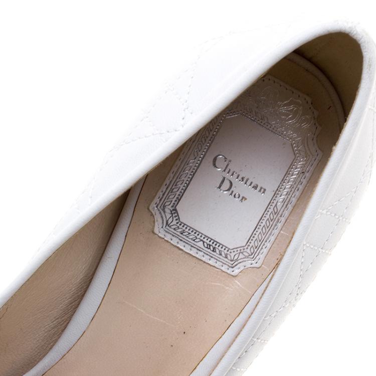 Pre Owned Dior White Cannage Quilted Leather Logo Pumps Size 38