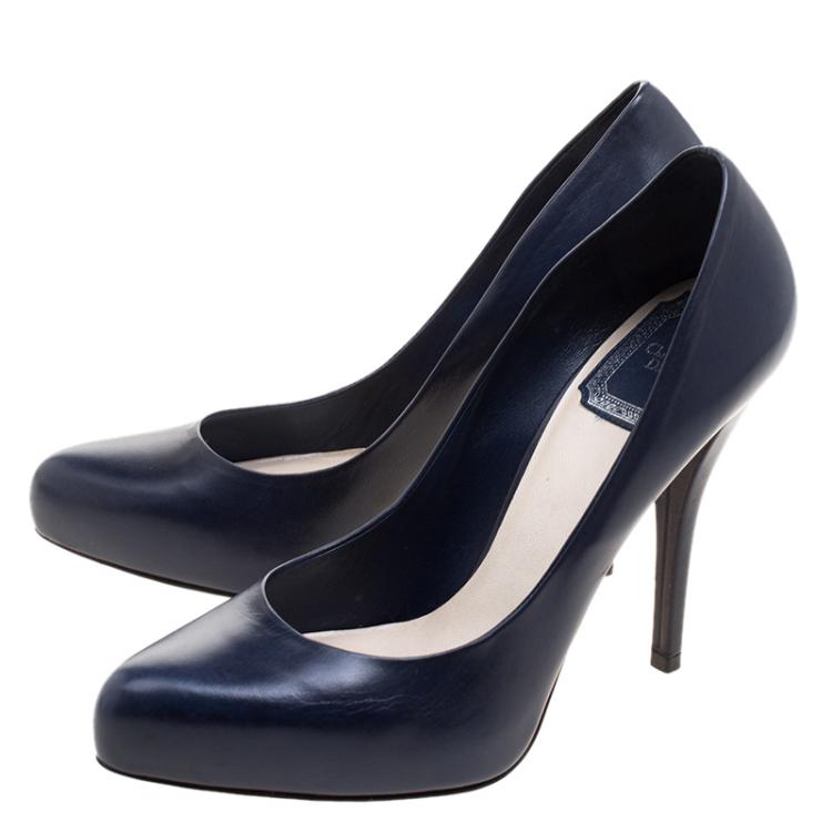 مملوكة مسبقًا Dior Navy Blue Leather Miss Dior Pumps Size 37.5