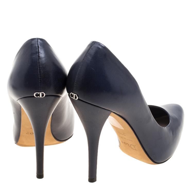 مملوكة مسبقًا Dior Navy Blue Leather Miss Dior Pumps Size 37.5