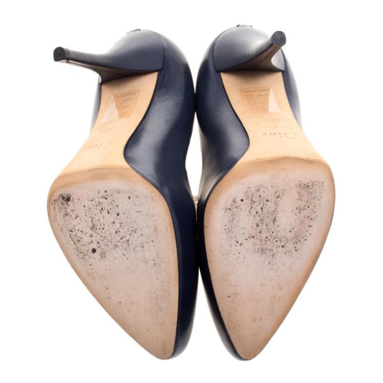 مملوكة مسبقًا Dior Navy Blue Leather Miss Dior Pumps Size 37.5