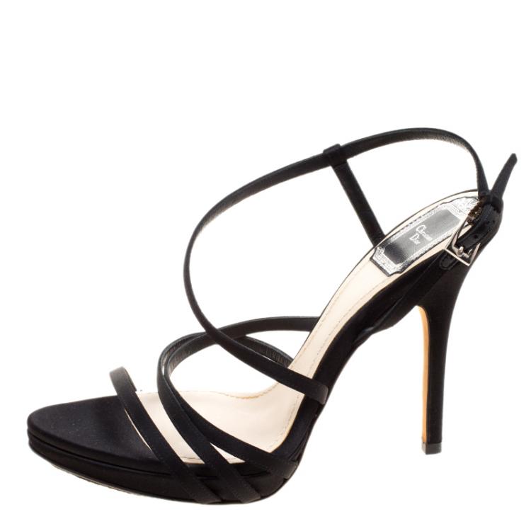 Pre Owned Dior Black Satin Strappy Sandals Size 38