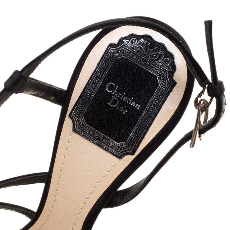Pre Owned Dior Black Satin Strappy Sandals Size 38