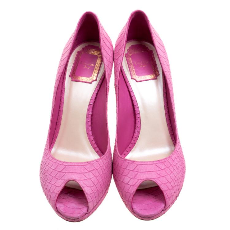 Pre Owned Dior Pink Python Embossed Miss Dior Pumps Size 39