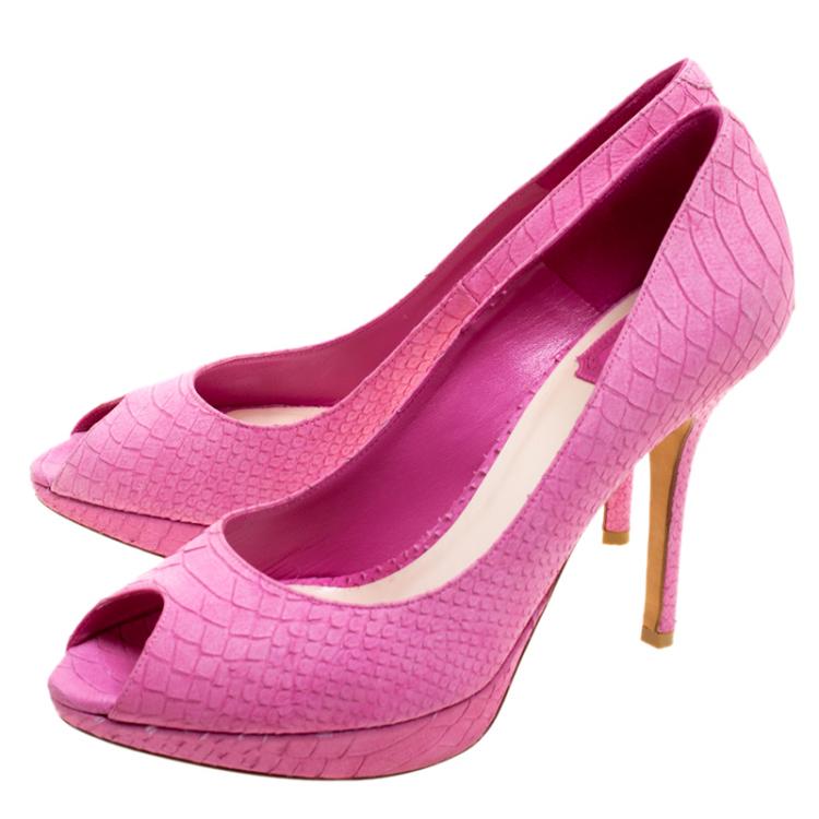 Pre Owned Dior Pink Python Embossed Miss Dior Pumps Size 39