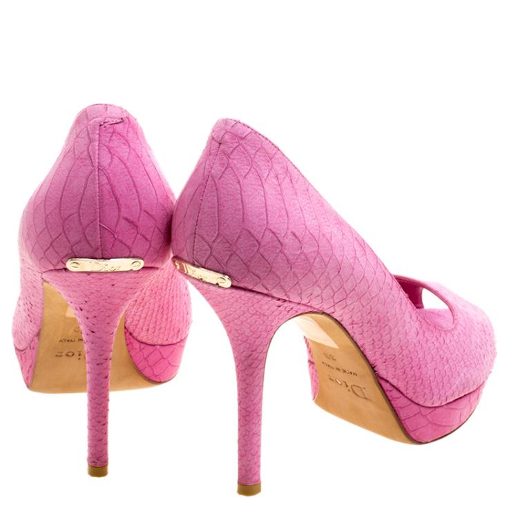 Pre Owned Dior Pink Python Embossed Miss Dior Pumps Size 39