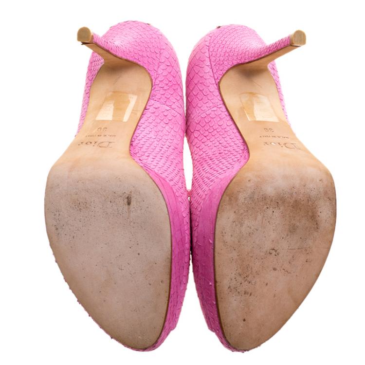 Pre Owned Dior Pink Python Embossed Miss Dior Pumps Size 39