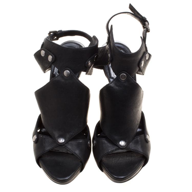 Pre Owned Dior Black Leather Cut Out Peep Toe Sandals Size 36.5