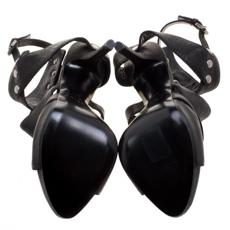 Pre Owned Dior Black Leather Cut Out Peep Toe Sandals Size 36.5